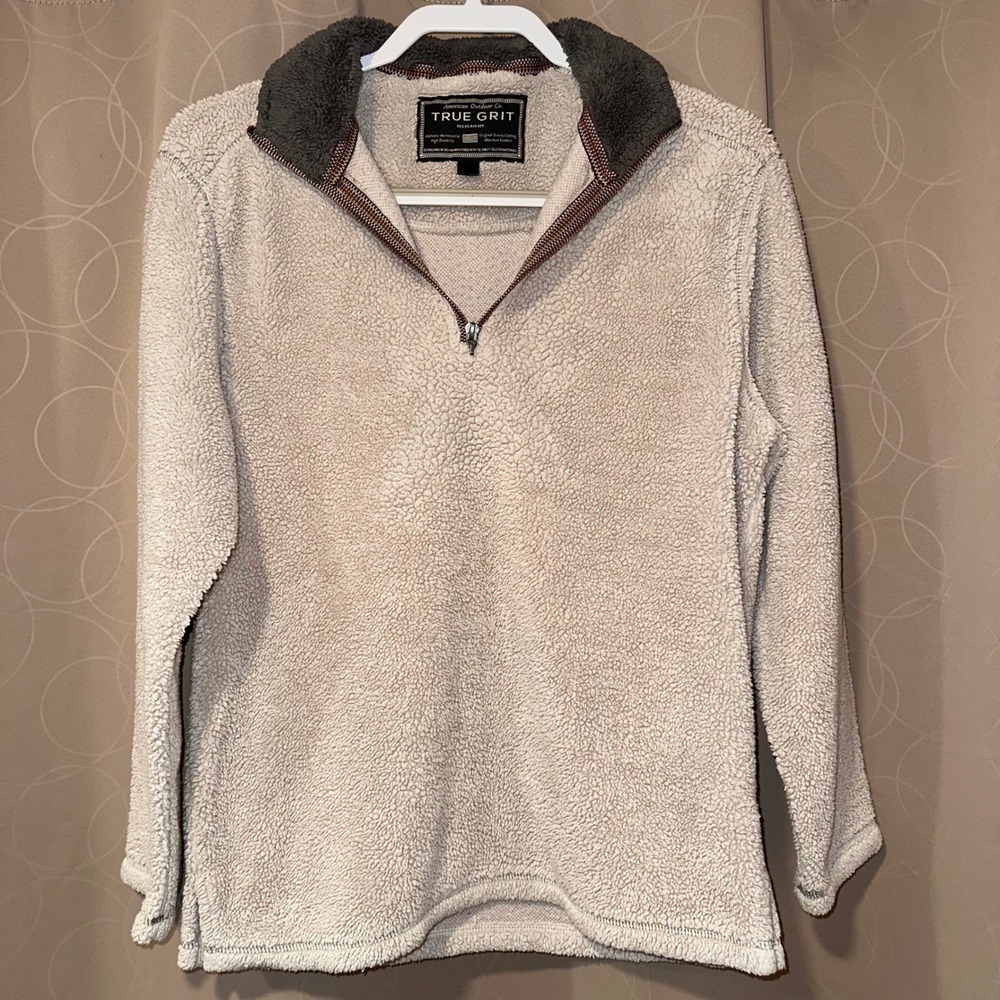 TRUE GRIT Sherpa Fleece Pullover Jacket Women's Size Large Beige Quarter Zip